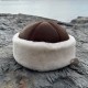 Winter Greetings: Brown Leather Hat with White Fur