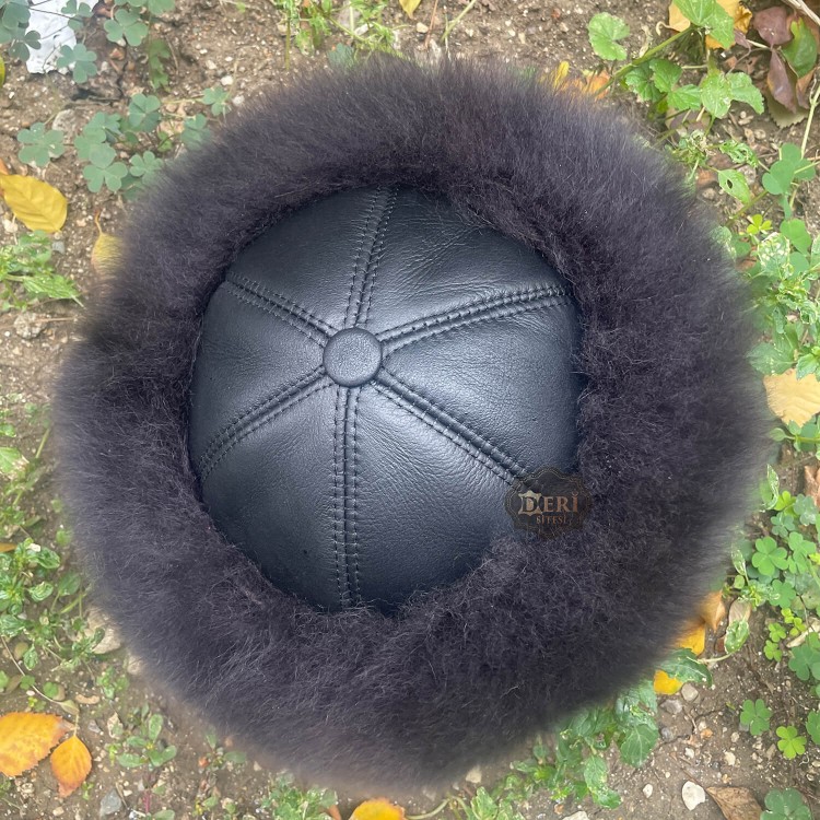 Men's Leather Börk for Archery, Horseback - Turkish Hat - Shearling Sheepskin