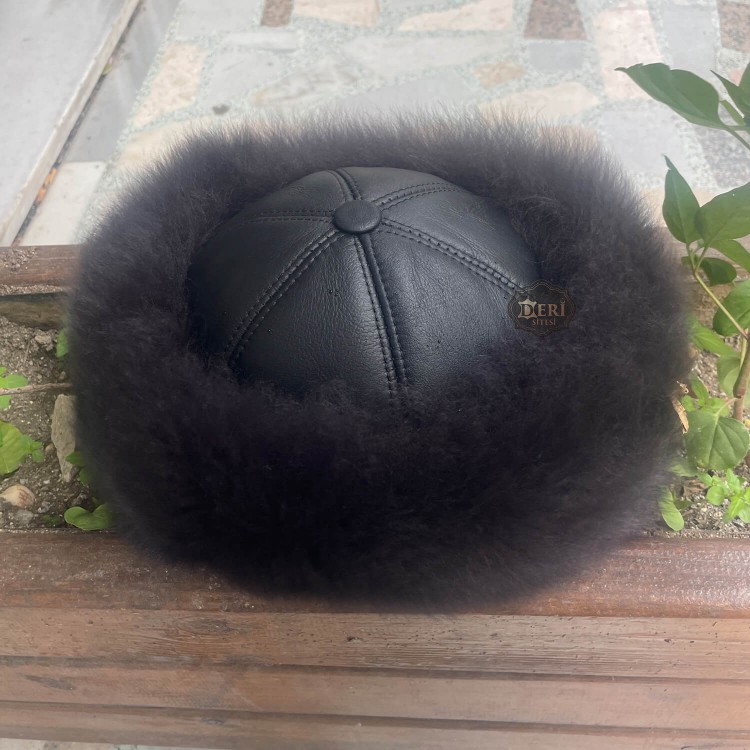 Men's Leather Börk for Archery, Horseback - Turkish Hat - Shearling Sheepskin