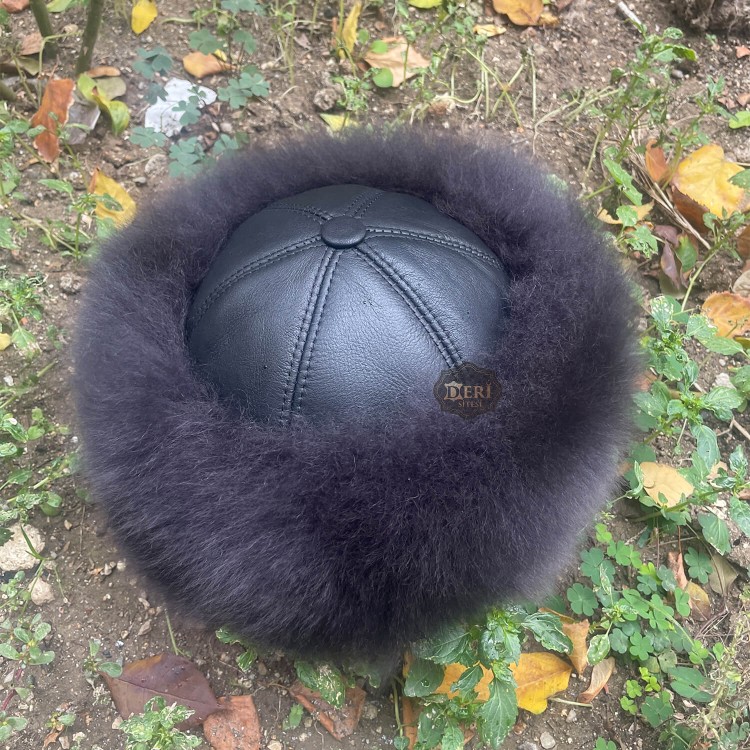 Men's Leather Börk for Archery, Horseback - Turkish Hat - Shearling Sheepskin