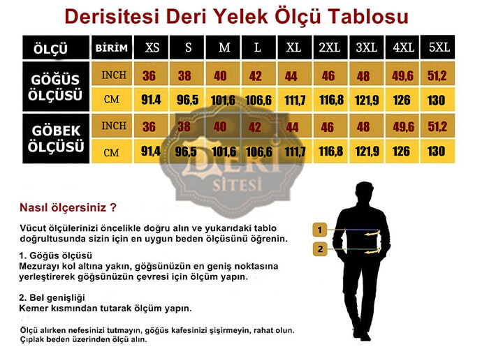 Deri Yelek Ölçü Tablosu