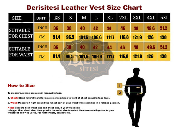 Leather Vest Size Chart - 700x500 px